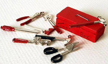 Dollhouse Miniature Tool Box 1-1/2" L with Tools